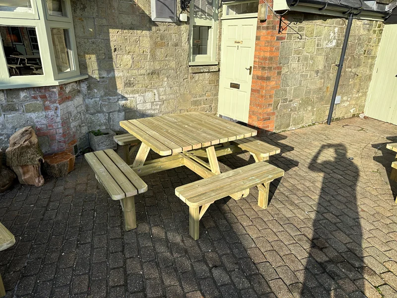 Handmade Wooden 8-Seater Square Picnic Table