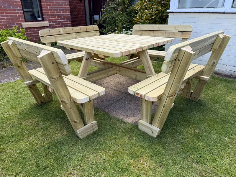 Handmade Wooden 8-Seater Square Picnic Table